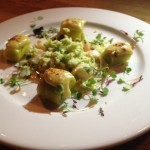 Poached Nantucket Scallops, Leeks, Green Cauliflower and Smoked Chipotle